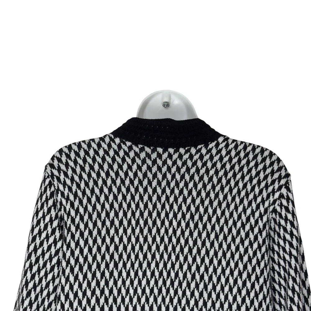 Vintage H.E.R. Black White Houndstooth Button Up Knit Cardigan Sweater Large - Picture 8 of 11